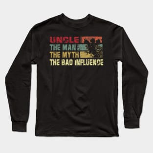 Mens Uncle the Man the Myth the Bad Influence Vintage Cat Father's Day Gift Dad Long Sleeve T-Shirt